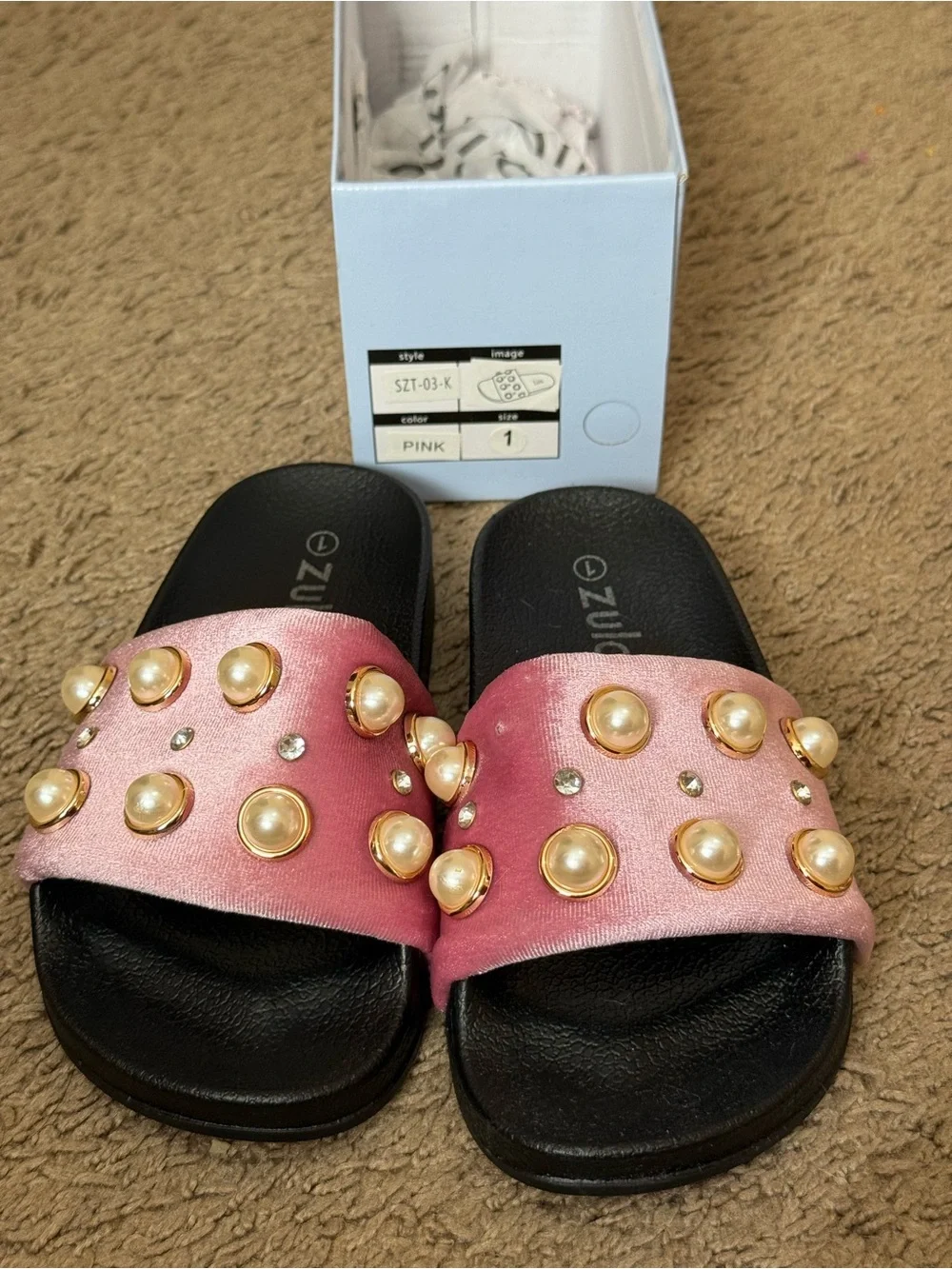 Zula Pink Pearl-Embellished Slide Sandals - Girls